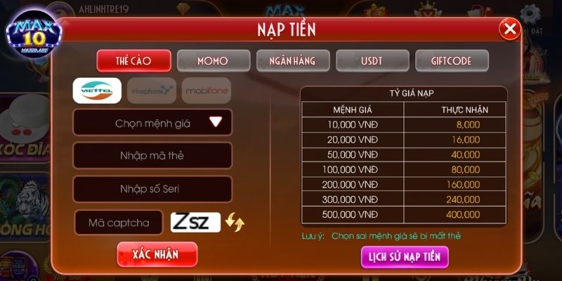 nap tien max10 huong dan Hướng dẫn cách nạp tiền MAX10 cho từng phương thức